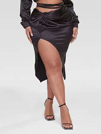 Rena Satin Wrap Midi Skirt - Fashion To Figure | Fashion To Figure