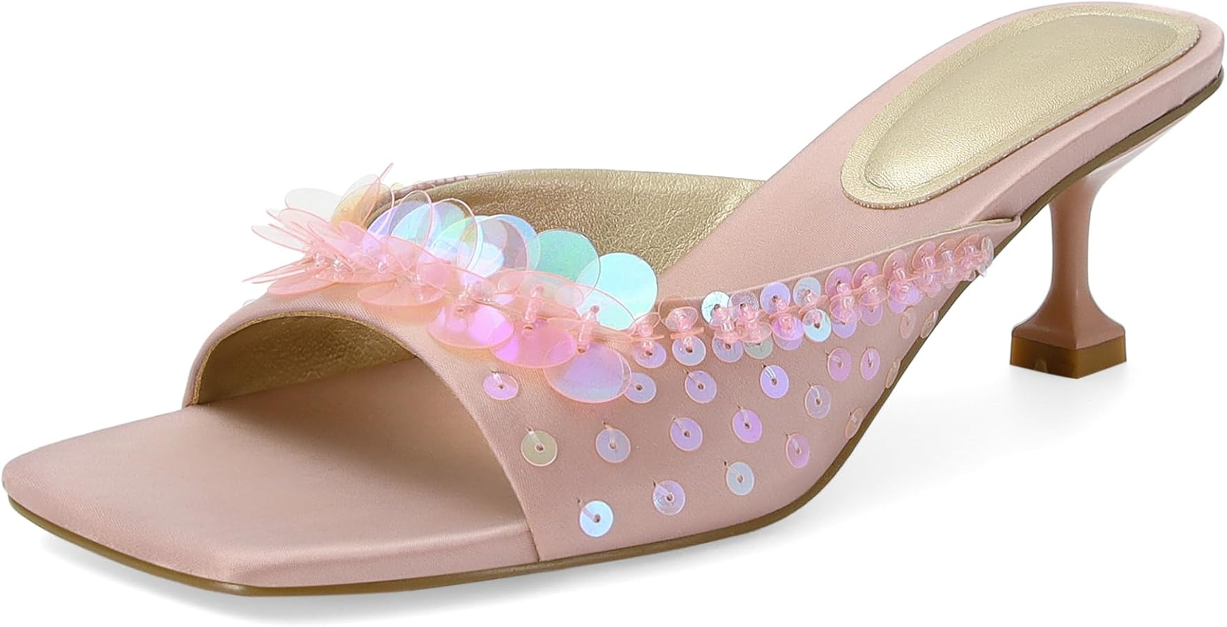 SOVANYOU Sequin Kitten Heels for Women Square Toe Heeled Mules Floral Open Toe Heeled Sandals for... | Amazon (US)