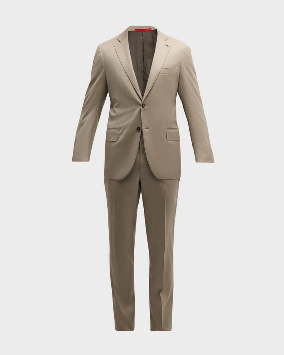 Isaia Men's Wool-Silk Herringbone Suit | Neiman Marcus