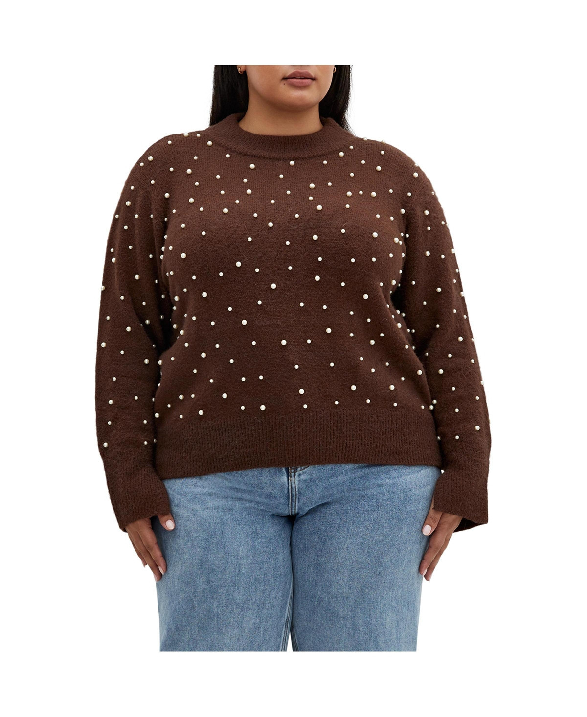 City Chic Plus Size Pearl Gate Sweater - Chocolate | Macy's