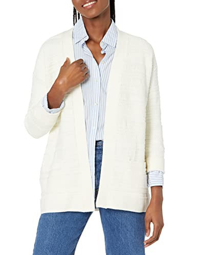 Cable Stitch Women's Textured Tunic Cardigan - Open Front Long Sleeve Knit Cover-up Sweater with Pockets (Large, Cream) | Amazon (US)