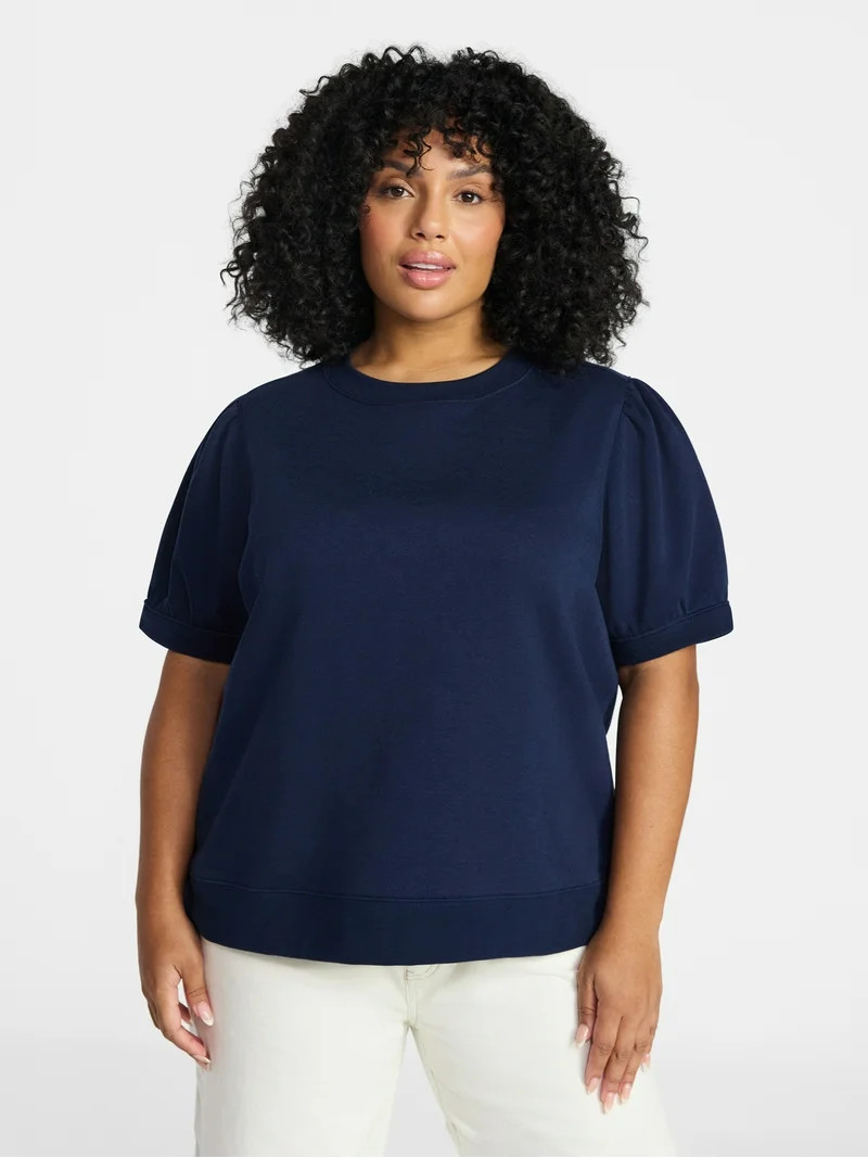 Terra & Sky Women's Plus Size Sweatshirt with Short Puff Sleeves, Size 0X-5X | Walmart (US)
