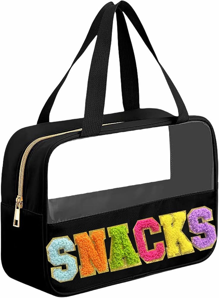 Kovewon Chenille Letter Snacks Bag Clear Snack Bag Pouch with Handle and Zipper Waterproof Nylon ... | Amazon (US)