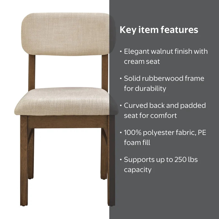 Better Homes & Gardens Juliet Dining Chairs, Walnut and Cream, Set of 2 | Walmart (US)