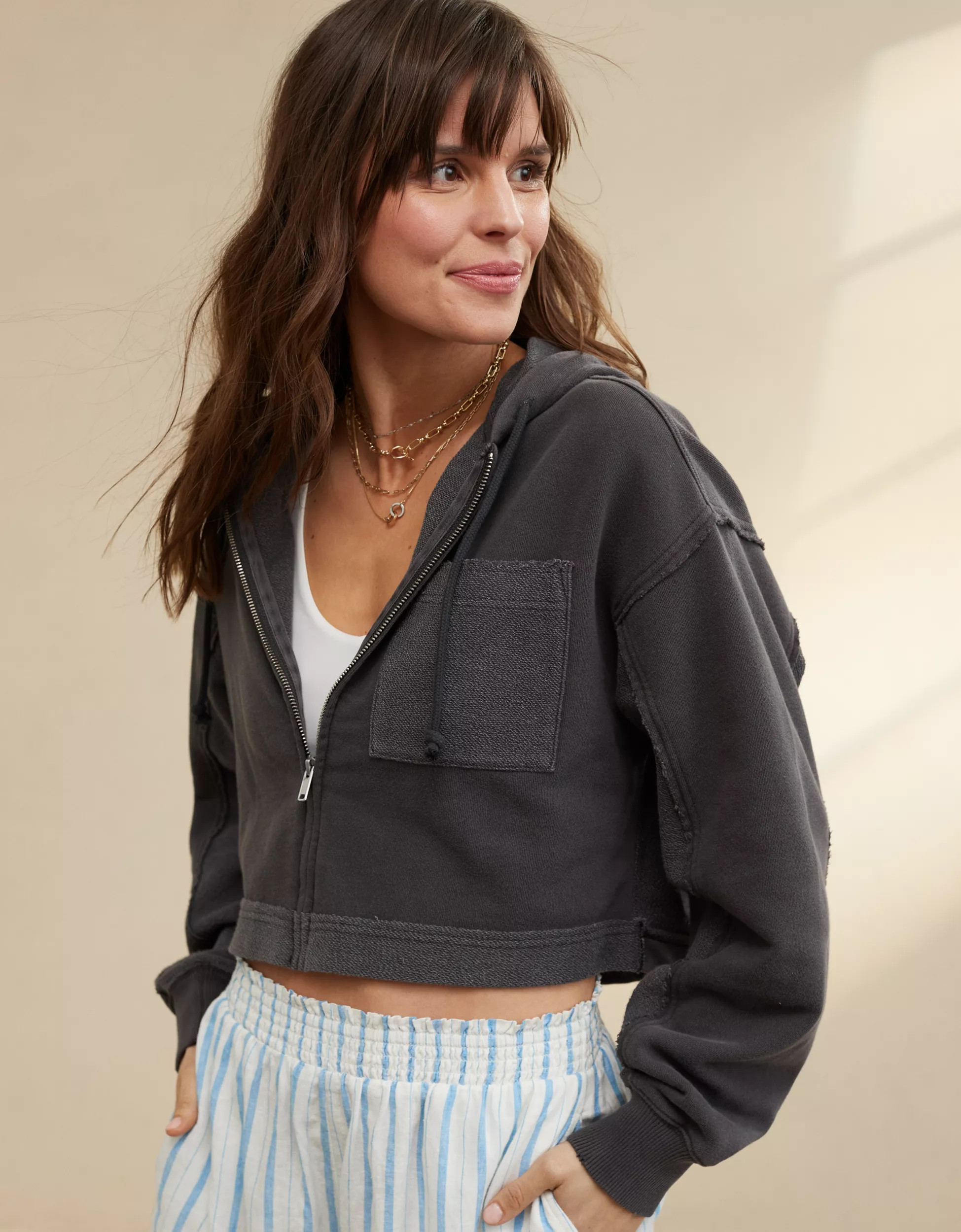 Aerie Cropped Full Zip Hoodie | Aerie