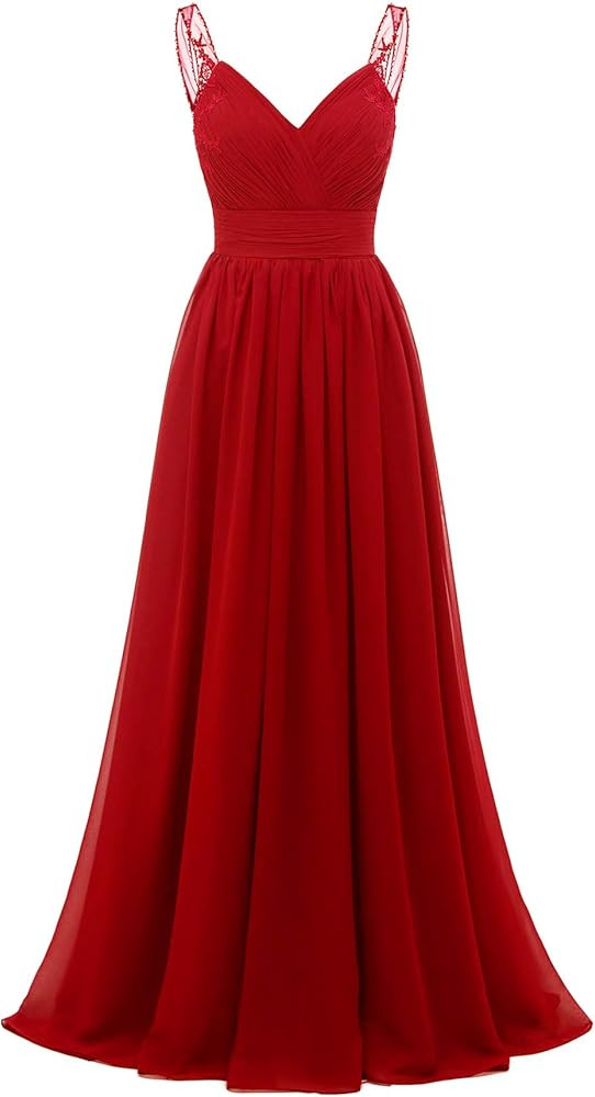 Chiffon Lace Bridesmaid Dresses Long for Women V Neck Pleated Tulle Straps A-Line Prom Evening We... | Amazon (US)