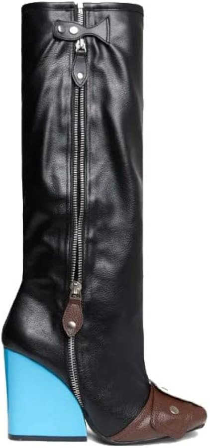 Lemonade Women's Buckle Detail Square Toe Wedge Heel Knee High Long Boot﻿ Senna | Amazon (US)