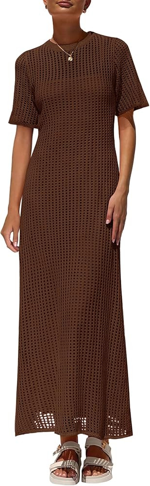 PRETTYGARDEN Womens Eyelet Cover Up Dress 2025 Summer Vacation Resort Maxi Dresses Beach Short Sl... | Amazon (US)