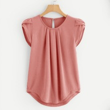 Solid Pleated Cap Sleeve Blouse | SHEIN