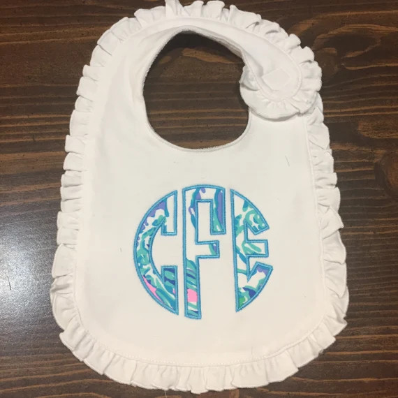 Lilly Circle Monogrammed Ruffle Bib | Etsy (US)