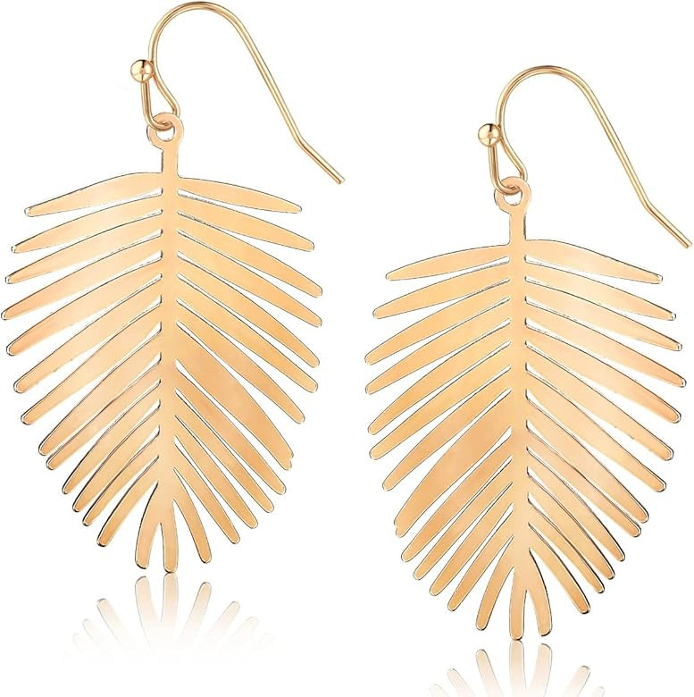 Humble Chic Palm Leaf Earrings for Women - Boho Tropical Dangle Earrings in Gold, Rose Gold, or S... | Amazon (US)