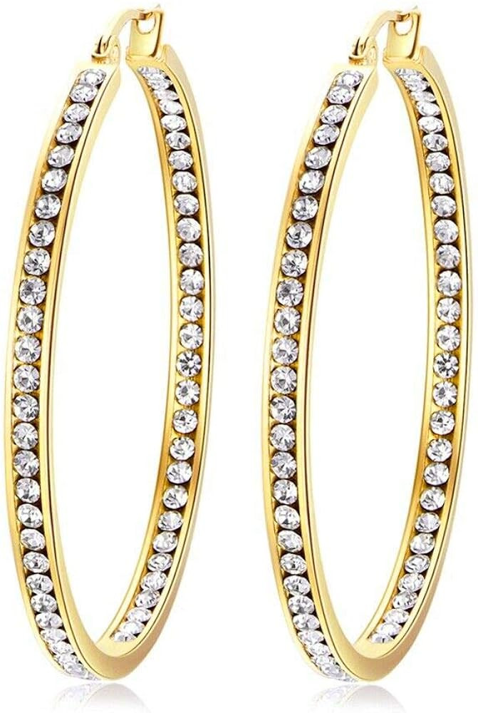 CiNily Mult-colors Crystal Stainless Steel Hoop Earring for Women Hypoallergenic Jewelry for Sens... | Amazon (US)