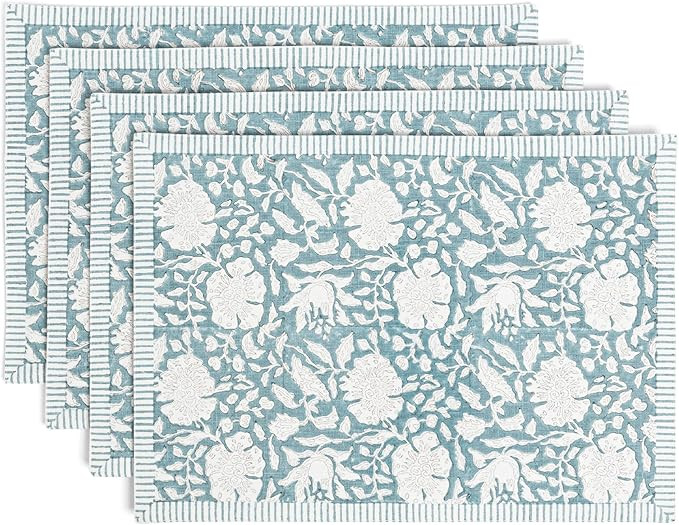 over&back Set of 4 Hand-Blocked Placemats - Colorful Dining Table Mat - Each Placemat is Unique -... | Amazon (US)