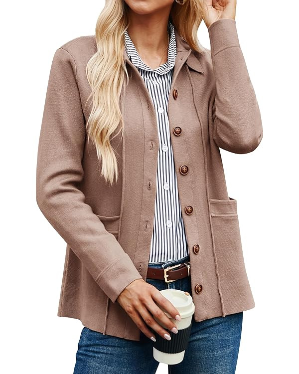 GRACE KARIN Women Casual Cardigan Knit Button Down Jacket Long Sleeve Sweater Blazer with Pockets | Amazon (US)