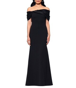 Long Scuba Crepe Dress With Taffeta Off The Shoulder Twist Top | Dillard's