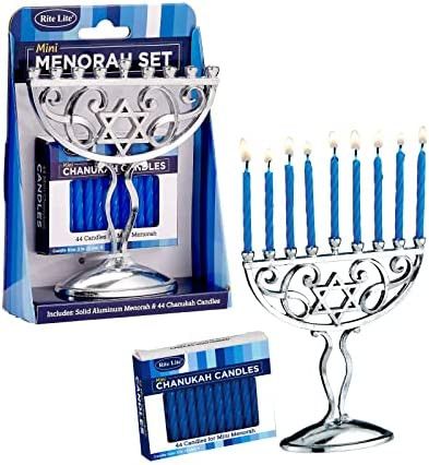 Rite Lite Silver Mini Menorah & Mini Chanukah Candles Set Blue Pack of 44 - Blue Menorah Candles ... | Amazon (US)