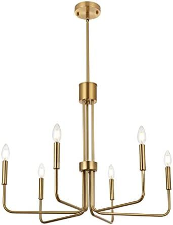Modern Gold Chandelier for Dining Room, 6-Light Brushed Gold Chandeliers, Large Hanging Brass Lig... | Amazon (US)