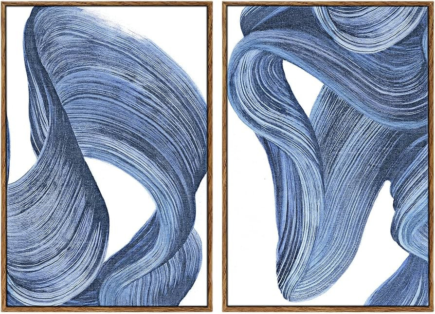 Zessonic Blue Abstract Wall Art Set - Blue Spiral Wave Stroke Abstract Canvas Artwork for Living ... | Amazon (US)