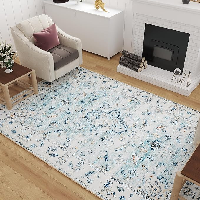 WondRg Vintage Area Rug 5x7 Washable Non Slip Bedroom Living Room Large Soft Foldable Indoor Floo... | Amazon (US)