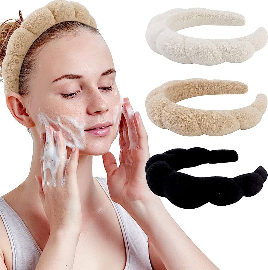 WHAVEL 3 Pack Spa Headband Skincare Headbands, Makeup Headband Sponge Terry Cloth Headbands Face ... | Amazon (US)