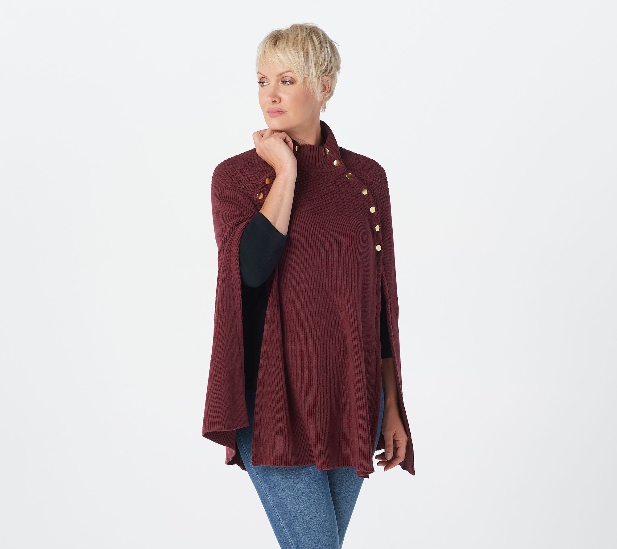 G.I.L.I. Sweater Cape with Button Detail | QVC
