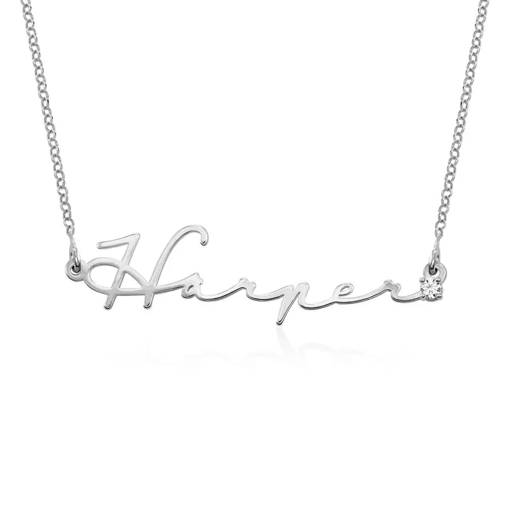 Signature Style Name Necklace in Sterling Silver with Diamond | MYKA