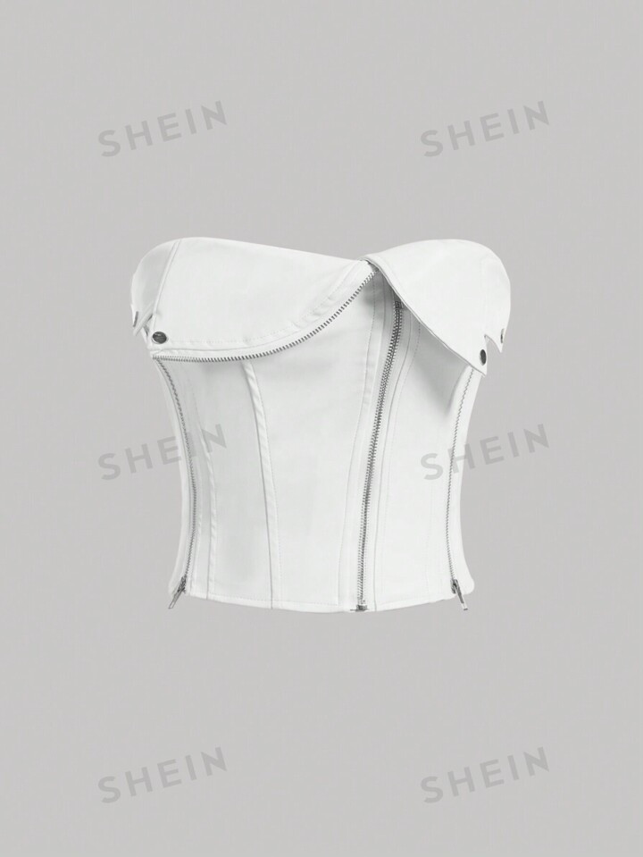 SHEIN ICON Solid Zip Up Tube Top | SHEIN