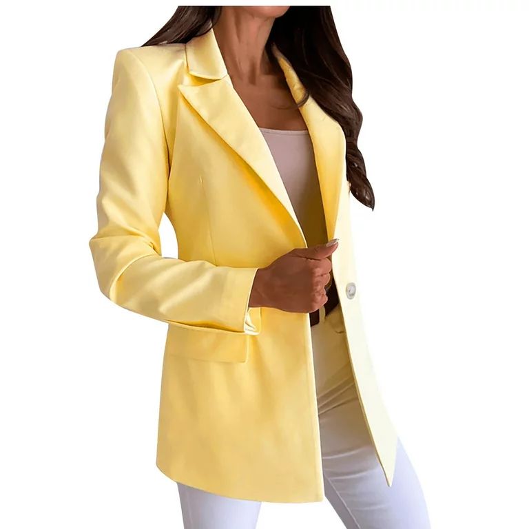 Meichang Yellow Blazer for Women Business Casual Long Sleeve Suit Lapel Button Cardigan Solid Sli... | Walmart (US)