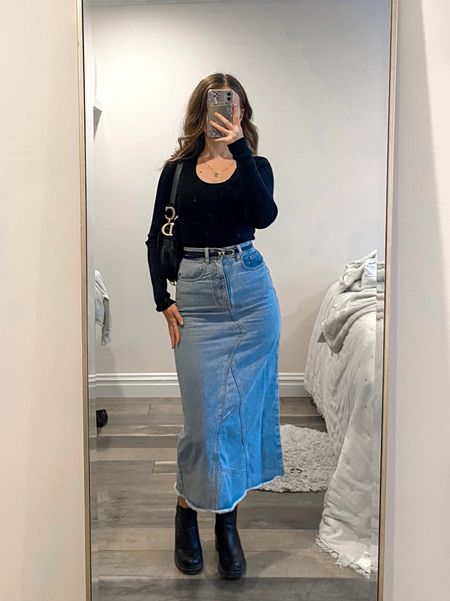 A midi denim skirt paired with a black bodysuit, black booties, and a shoulder bag makes a cute date night or fall outfit idea.
.
.
.
.
.
.
.
Fall outfits | fall fashion | fall shoes | fall boots | maxi denim skirt | long denim skirt | skirt outfit | skirt and boots | fall skirt outfit | fall maxi skirt | jean skirt outfit | long jeans skirt | midi jean skirt | maxi jean skirt | fall tops | basic tops | bodysuit outfit | booties outfit | ankle booties | womens booties | black leather booties | fall bags | outfit ideas | outfit inspo | date night outfit 
Sale #LTKunder50 #LTKunder100
#LTKHalloween #LTKFinds #LTKHoliday

#LTKGiftGuide #LTKHoliday

#LTKSeasonal #LTKU #LTKsalealert #LTKfindsunder50 #LTKfindsunder100 #LTKstyletip #LTKworkwear #LTKtravel #LTKshoecrush #LTKitbag