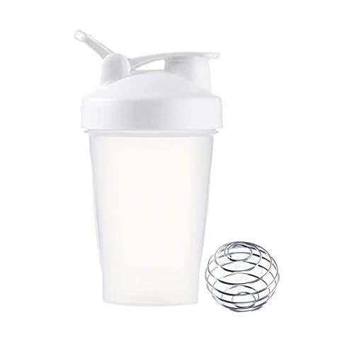 Blender Shaker Bottle w. Classic Loop Top & Stainless Whisk Ball-Perfect for Protein Shakes and Pre Workout (Clear Body-16 Oz, White/Clear) | Amazon (US)