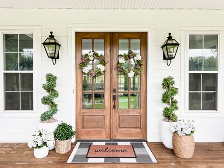 Back in stock! Front porch and front door decor large white planter trending viral home decor pottery barn dupe look a like look for less artificial faux plants trees flowers florals greenery faux geraniums hydrangeas doormat and washable outdoor rug from ruggable layered double modern farmhouse southern porch eucalyptus tree spiral topiary hydrangea wreath lantern, outdoor light fixtures, wall sconces lighting jute spiral topiary

#LTKhome #LTKSeasonal #LTKstyletip