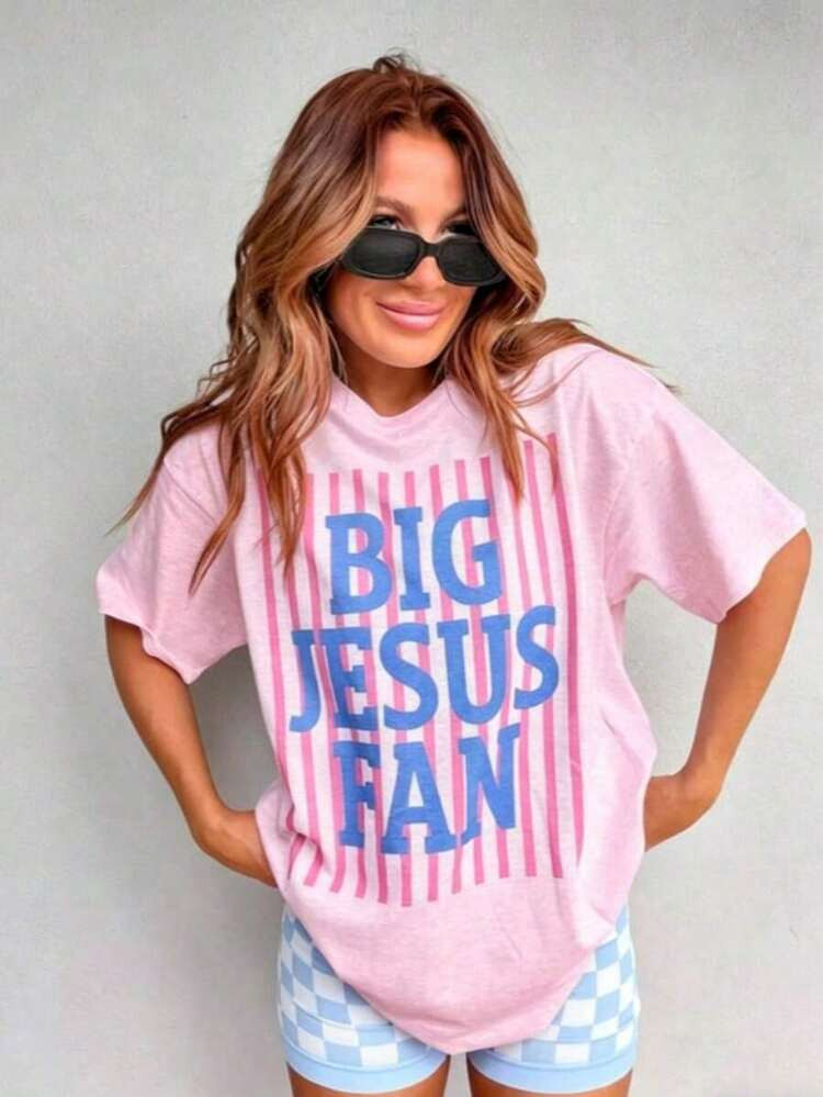 Big Jesus Fan Graphic Top-Loose-Fit Easy Relaxed Style, | SHEIN