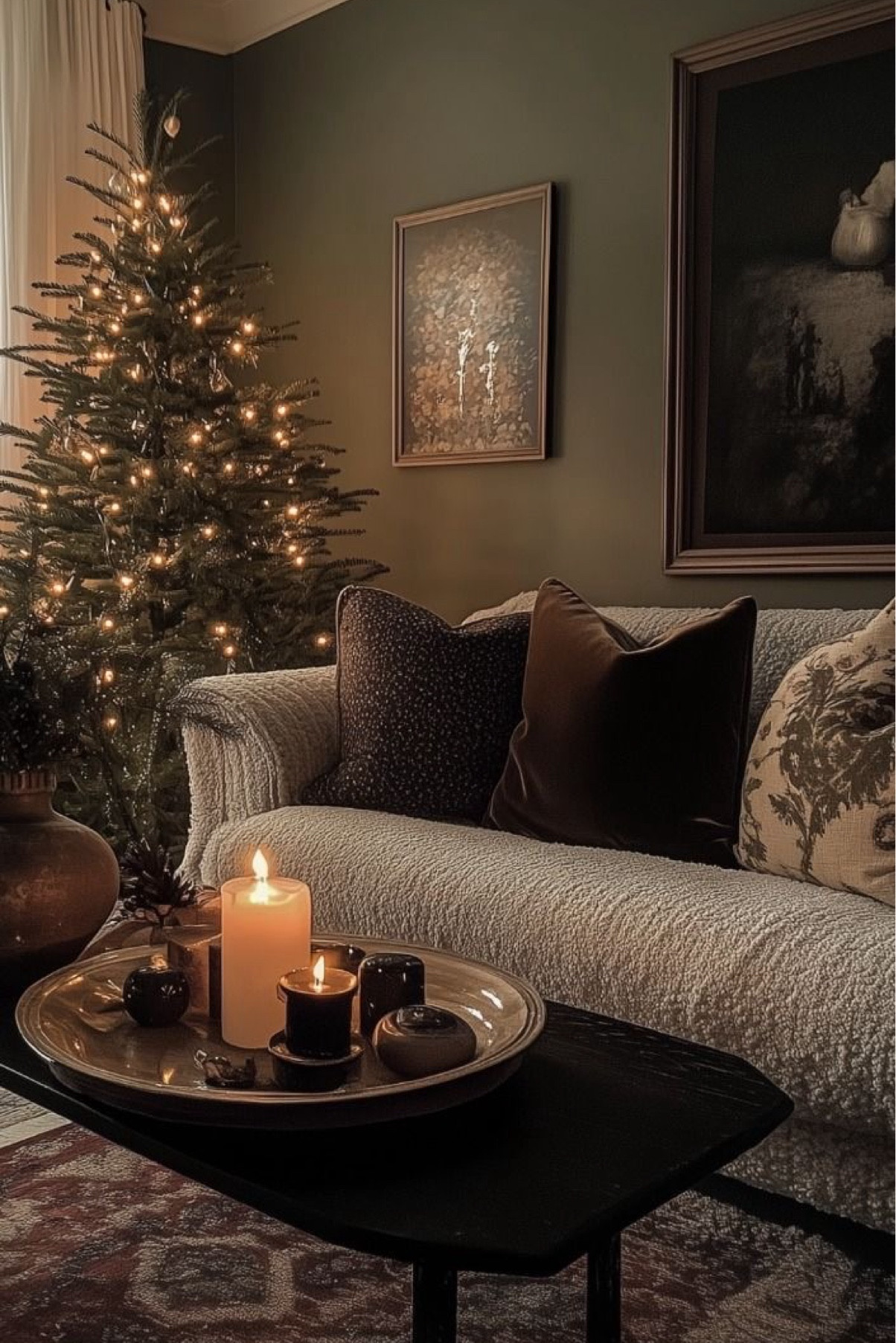 I'm ready to curl up in my cozy, moody Christmas aesthetic living room and watch some Holiday movies! 

These simple Christmas decor pieces make creating a cozy living room this Winter easy. 

All you need is a few velvet pillows in dark hues, a big cozy knit wool blanket, some vintage-inspired Christmas ornaments and a some candles! 

It's very French country cottage Christmas. This creates such a cozy vibe, I could hibernate here all Winter long!

#LTKHome #LTKHoliday #LTKFindsUnder50
