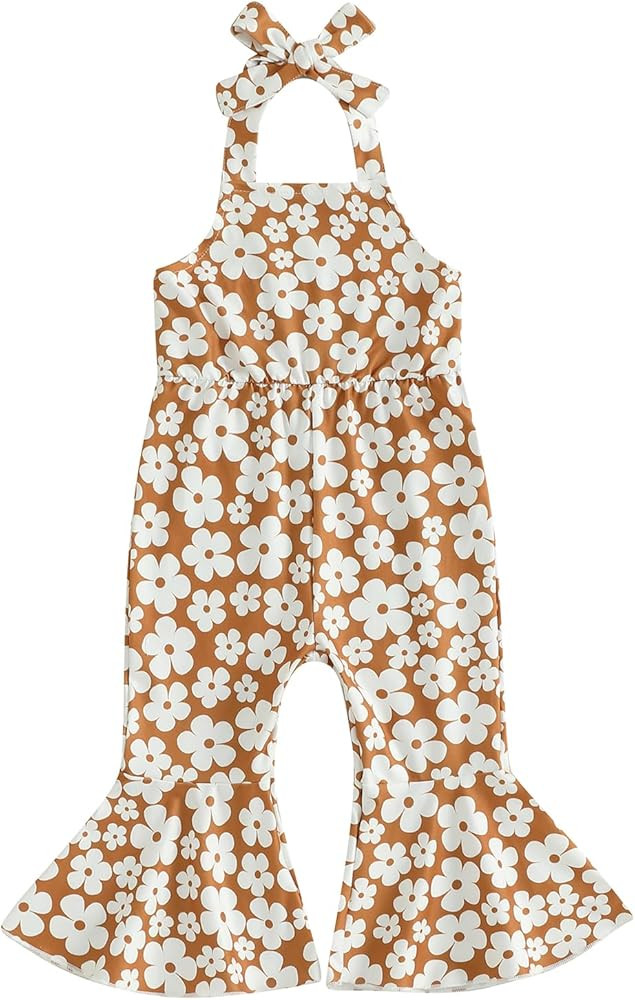 Toddler Kids Baby Girls Backless Suspenders Jumpsuit Bell Bottoms Pants Romper Summer Halter Over... | Amazon (US)