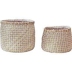 Creative Co-Op Hand-Woven Seagrass & Paper Pattern, Natural & White, Set of 2 Basket, Brown, 2 | Amazon (US)
