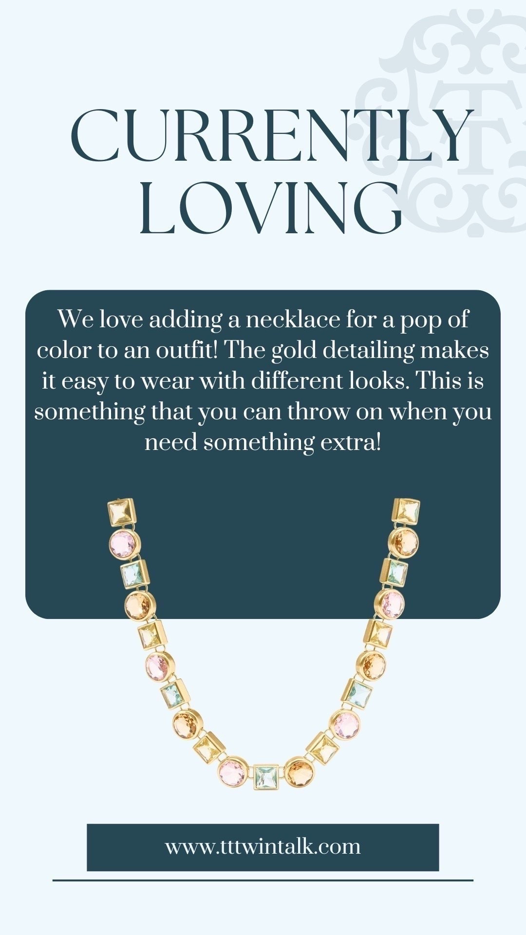 We love adding a necklace for a little pop of color! The gold detailing makes it easy to pair with so many different outfits and adds just the right finishing touch. It’s one of those accessories you can throw on whenever your outfit needs a little something extra.

#LTKSeasonal #LTKOver40 #LTKBeauty