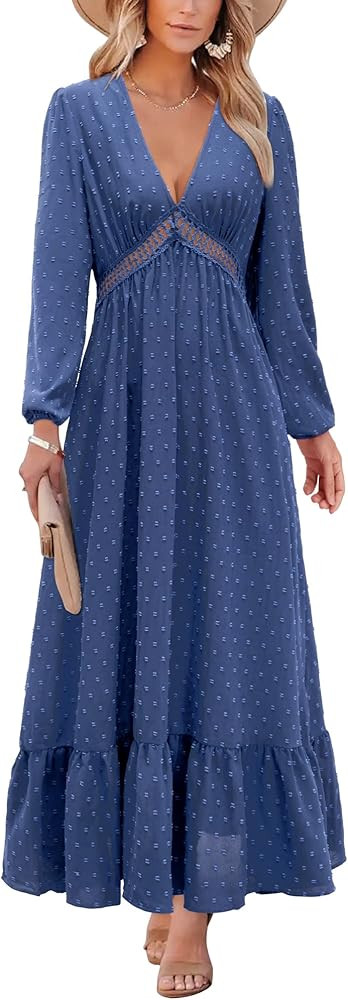 STYLEWORD Womens' 2023 Maxi Dresses Long/Short Sleeve Boho Casual Flowy Dress | Amazon (US)