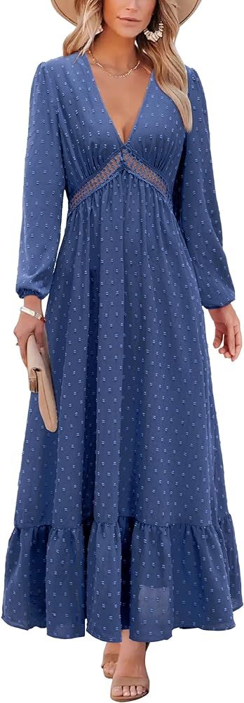 STYLEWORD Womens' 2023 Maxi Dresses Long/Short Sleeve Boho Casual Flowy Dress | Amazon (US)