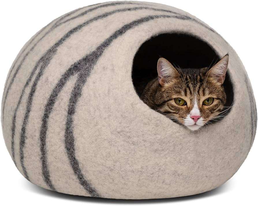 MEOWFIA Premium Felt Cat Bed Cave - Handmade 100% Merino Wool Bed for Cats and Kittens (Light Sha... | Amazon (US)