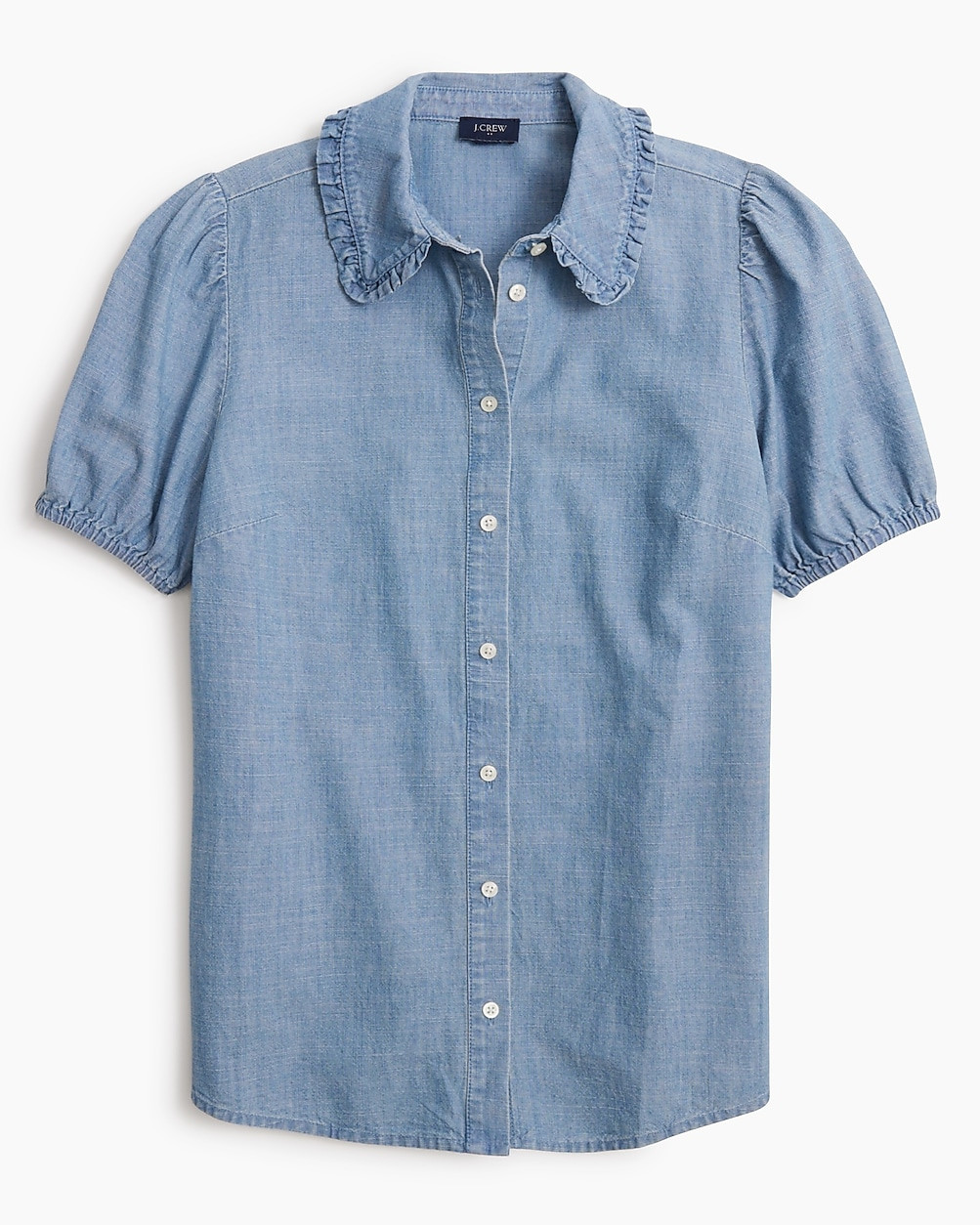 Chambray puff-sleeve ruffle-collar top | J.Crew Factory