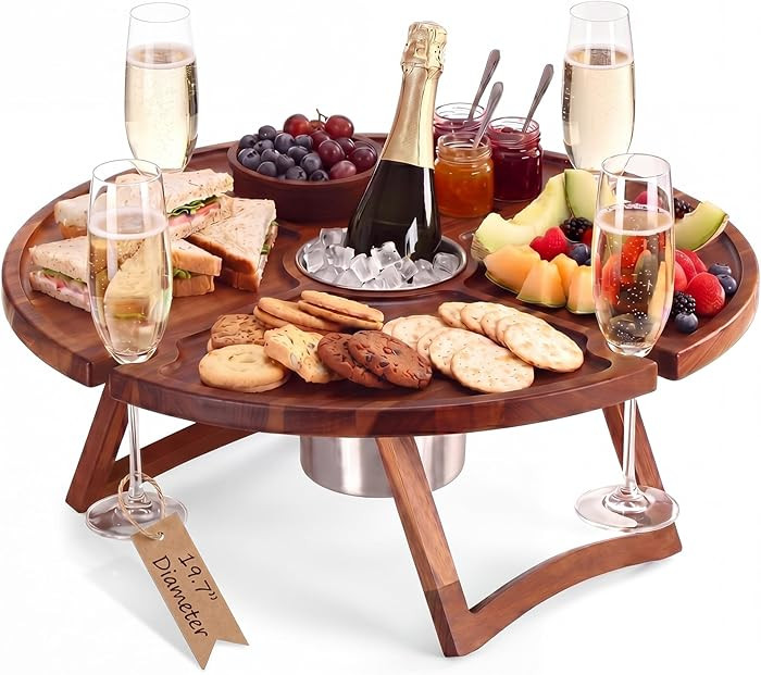 Portable Wine Picnic Table 19.7 x 19.7 Inches Large Folding Wooden Picnic Table with Glass Holder... | Amazon (US)