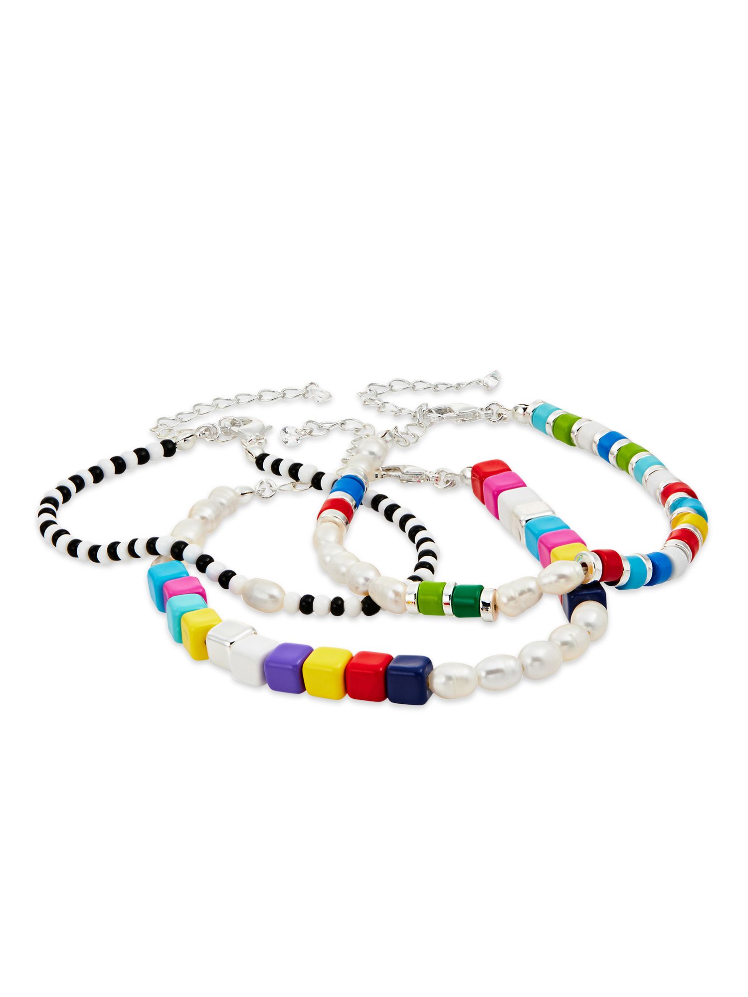 Scoop Womens Fine Silver Flash-Plated Multi-Color Bead and Pearl Bracelet, 3-Piece Set | Walmart (US)