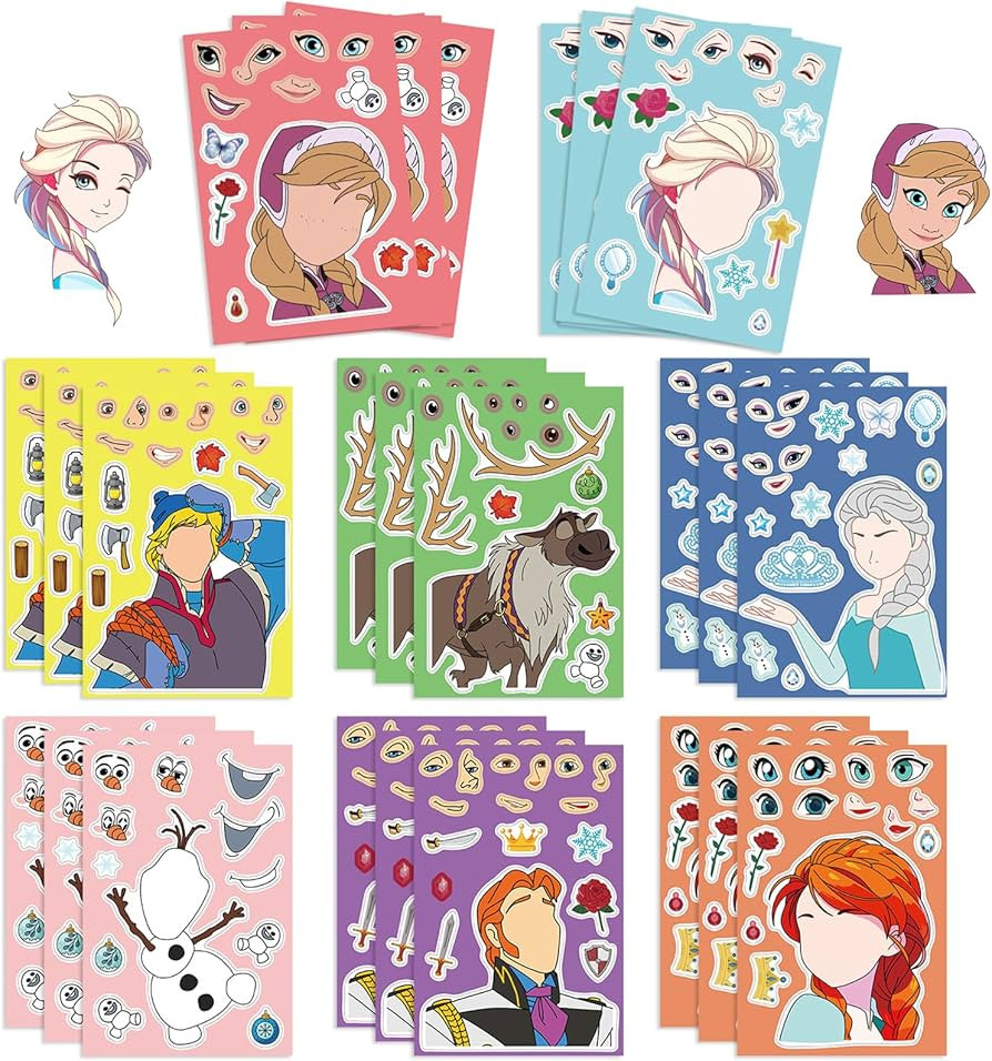 Cute Make a Face Stickers for Kids with 8 Styles, 24 Sheets Princess Stickers Asverbet Cartoon St... | Amazon (US)