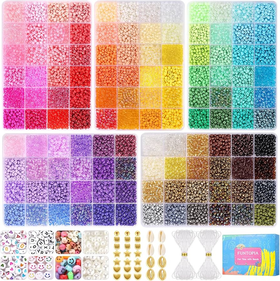Funtopia 4mm 13000pcs+ Seed Beads for Jewelry Making, 120 Colors Small Glass Beads for Bracelets,... | Amazon (US)