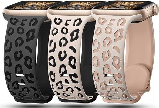 3 Pack Leopard Engraved Bands Compatible with Apple Watch Band 41mm 40mm 38mm 49mm 45mm 44mm 42mm... | Amazon (US)