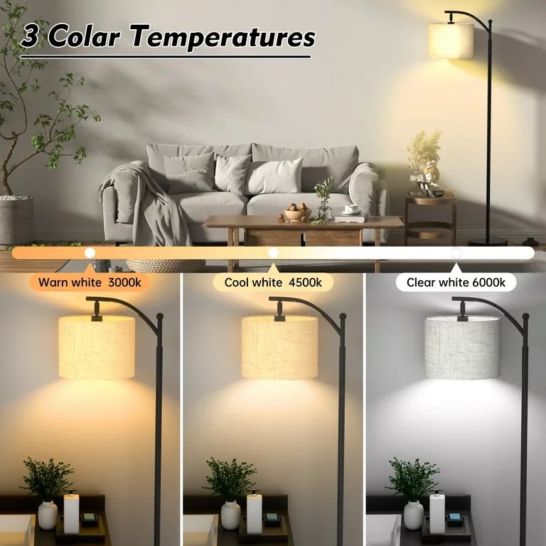 Floor Lamp for Living Room, Tall Modern Standing Lamp with Linen Shade, Footswitch, 3 Color Tempe... | Walmart (US)
