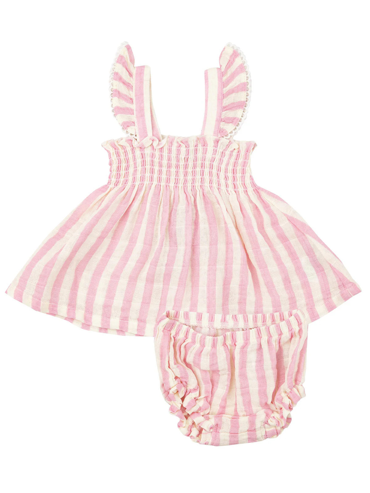 Ruffle Strap Smocked Top & Bloomer, Pink Stripe | SpearmintLOVE