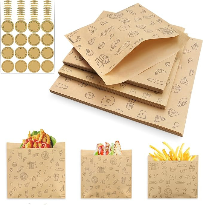 LELELIFE 150 Pack Paper Sandwich Bags Greaseproof - 3 Sizes Flat Brown Kraft Paper Snack Bags wit... | Amazon (US)