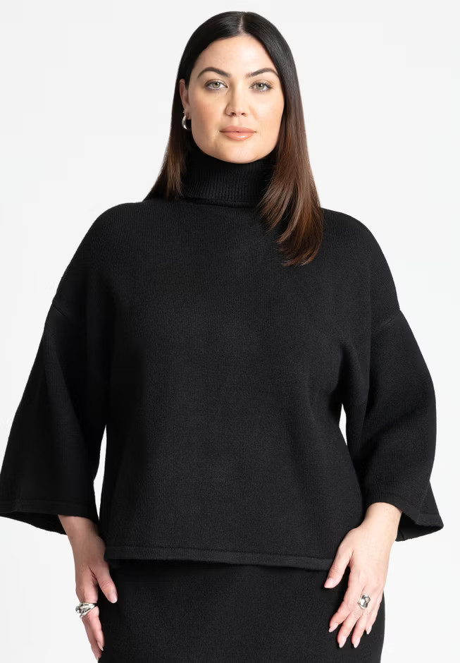 Boxy Three Quarter Sleeve Turtleneck | Eloquii