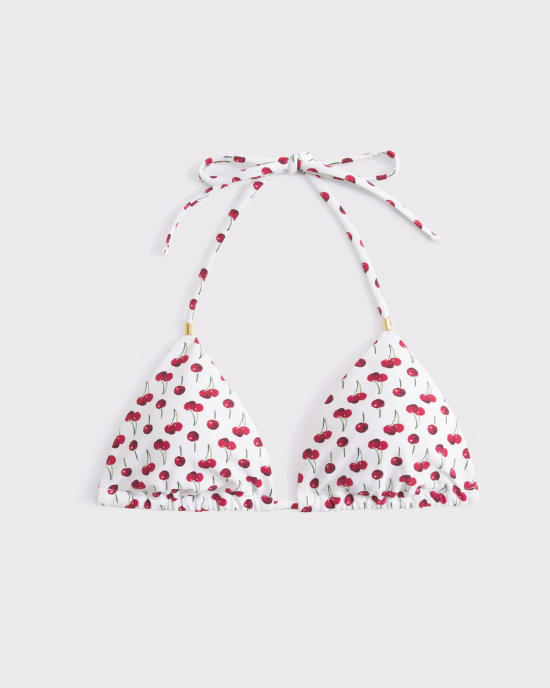 Abercrombie & Fitch Women's Beaded Halter String Triangle Bikini Top in Cherry Print - Size XXS | Abercrombie & Fitch (US)
